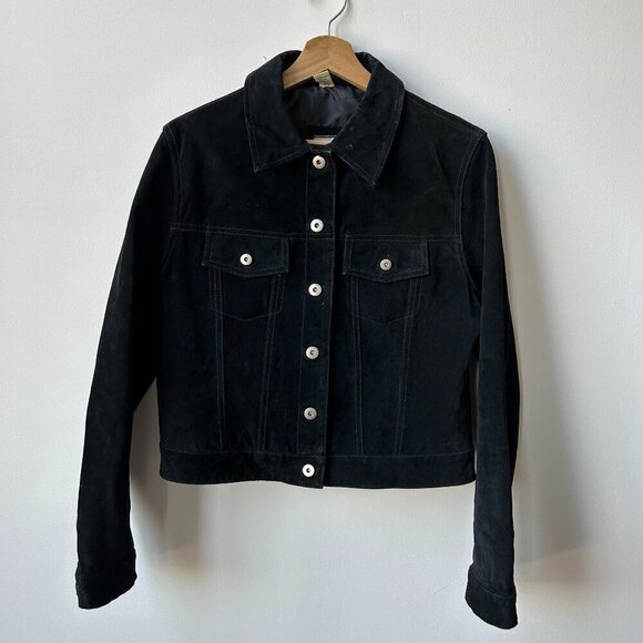 Vintage Genuine Black Suede Button Down Collared Jacket Size M - Picture 1 of 10